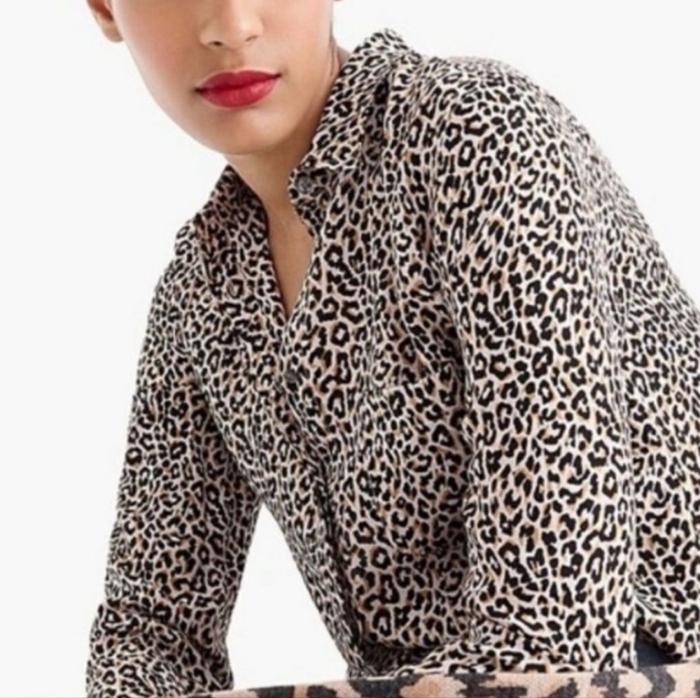 J. Crew Silk Leopard Print Button Down Blouse